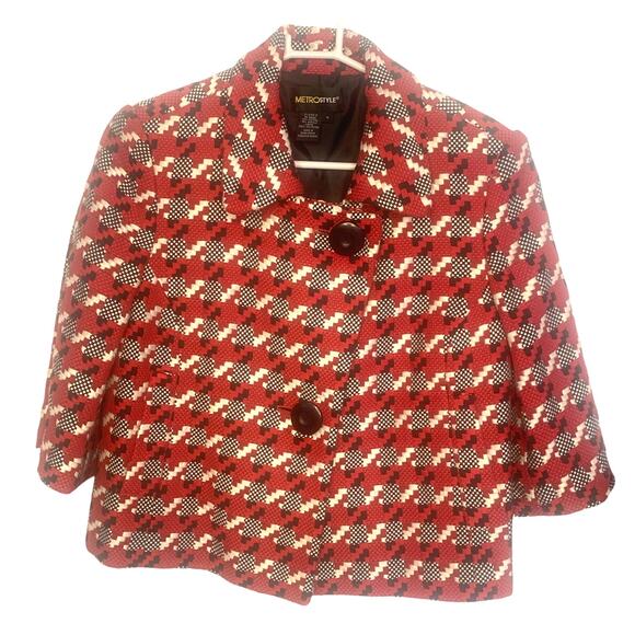 Metrostyle Retro Jacket Blazer 12 Red Black 60’s Cropped Boxy Audrey Hepburn - Picture 1 of 9
